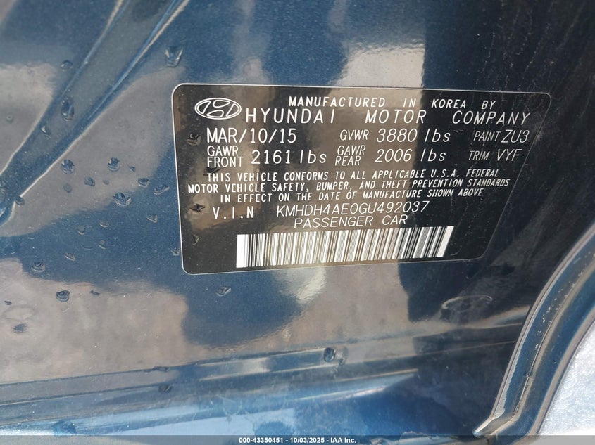 2016 HYUNDAI ELANTRA SE - KMHDH4AE0GU492037