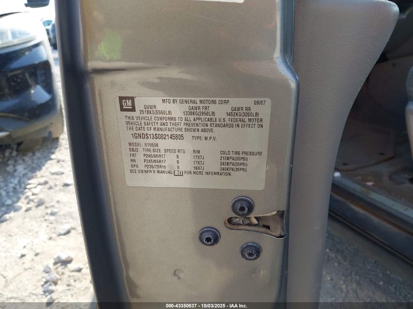 2008 Chevrolet Trailblazer Lt VIN: 1GNDS13S082145805 Lot: 43350537
