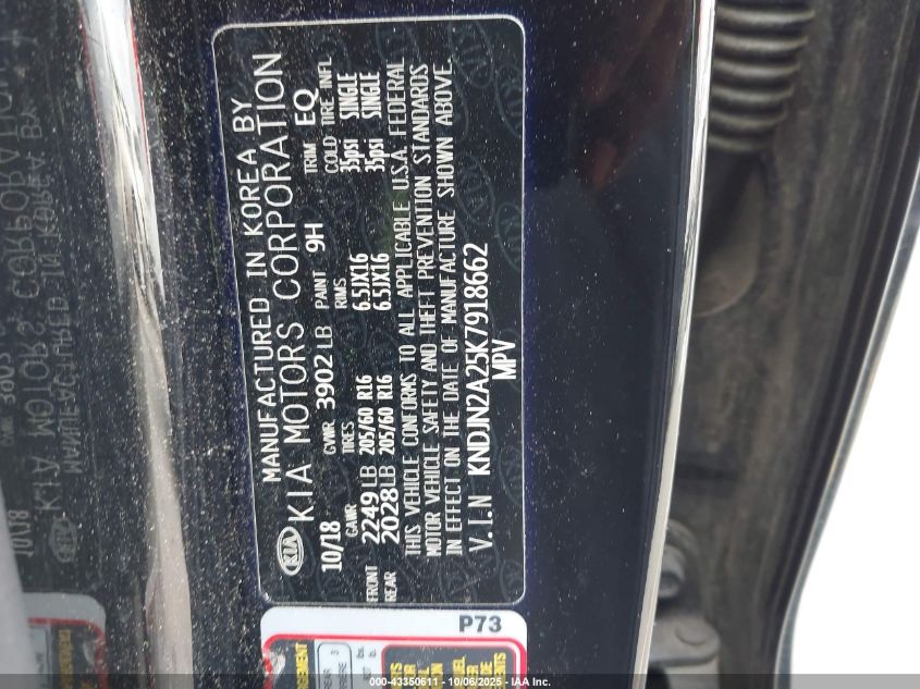 2019 Kia Soul VIN: KNDJN2A25K7918662 Lot: 43350611