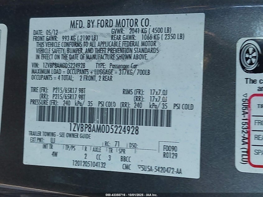 2013 FORD MUSTANG V6 PREMIUM 1ZVBP8AM0D5224928