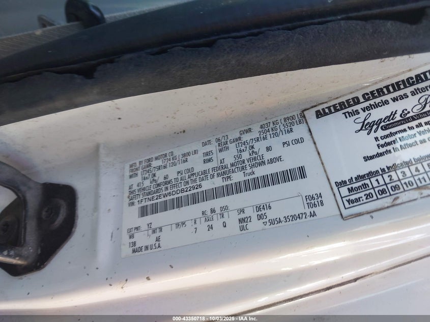 2013 FORD E-250 COMMERCIAL 1FTNE2EW6DDB22926