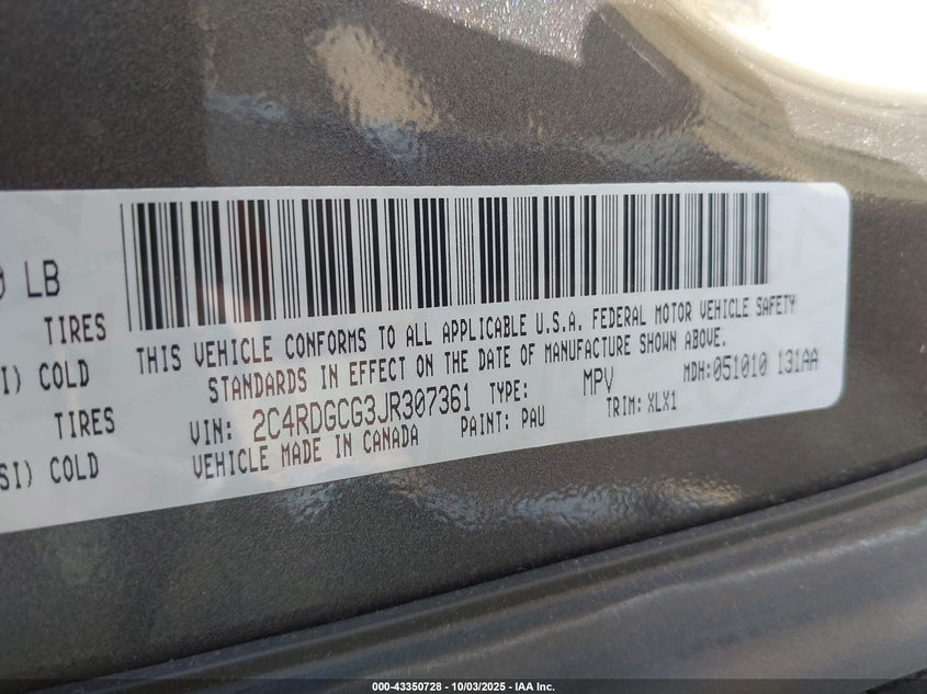 2018 DODGE GRAND CARAVAN SXT - 2C4RDGCG3JR307361