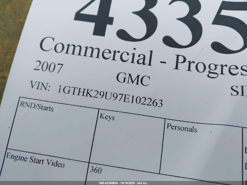 2007 GMC Sierra 2500Hd Classic Sle1 VIN: 1GTHK29U97E102263 Lot: 43350804