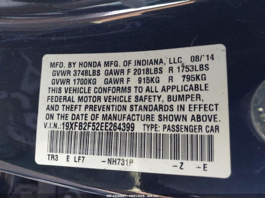 2014 Honda Civic Lx VIN: 19XFB2F52EE264399 Lot: 43350907