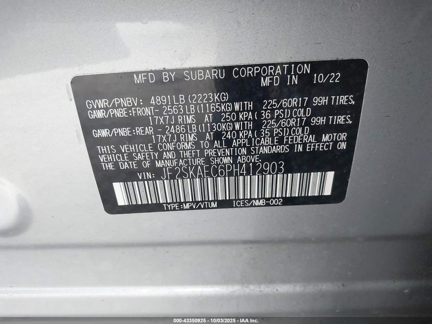 2023 SUBARU FORESTER PREMIUM - JF2SKAEC6PH412903