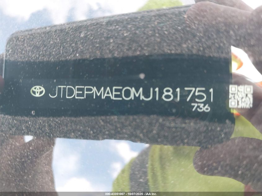 2021 Toyota Corolla Le VIN: JTDEPMAE0MJ181751 Lot: 43351007