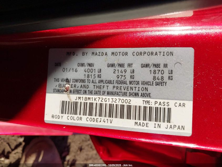 2016 Mazda Mazda3 I Sport VIN: JM1BM1K72G1327002 Lot: 43351159