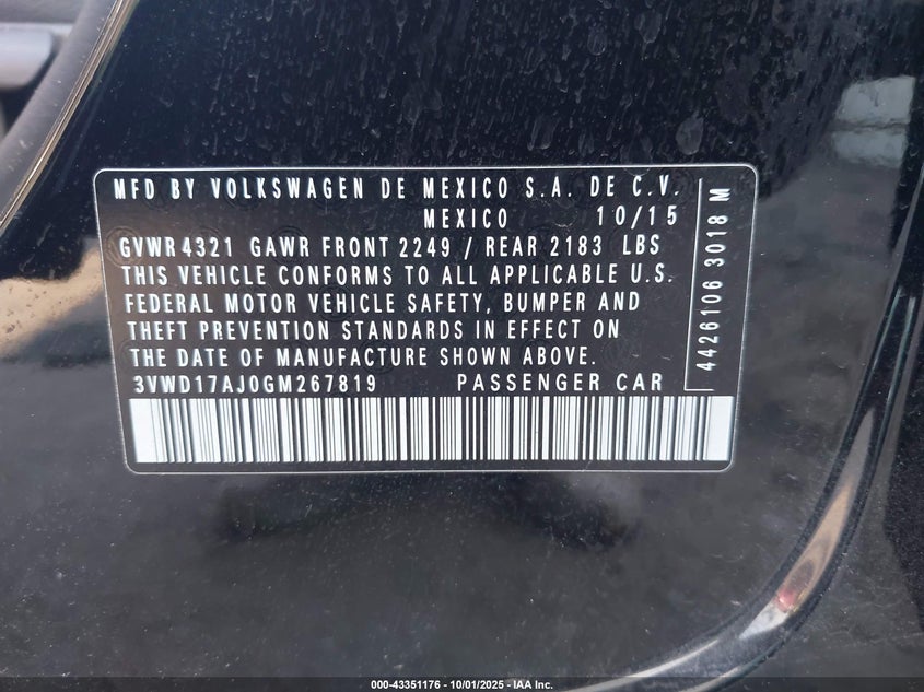 2016 VOLKSWAGEN JETTA 1.8T SPORT - 3VWD17AJ0GM267819