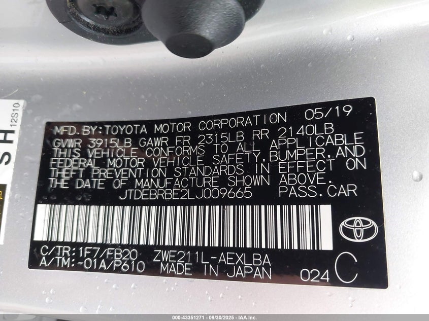 2020 TOYOTA COROLLA HYBRID LE - JTDEBRBE2LJ009665
