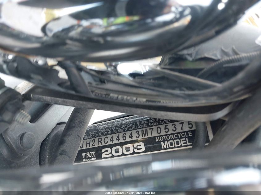 2003 Honda Vt750 Cdc VIN: JH2RC44643M705375 Lot: 43351326