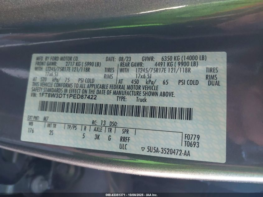 2023 Ford F-350 Xlt VIN: 1FT8W3DT1PED87422 Lot: 43351371