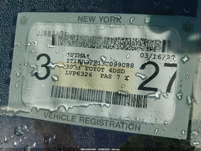 2003 Toyota Matrix Xr VIN: 2T1KR32E13C099088 Lot: 43351445