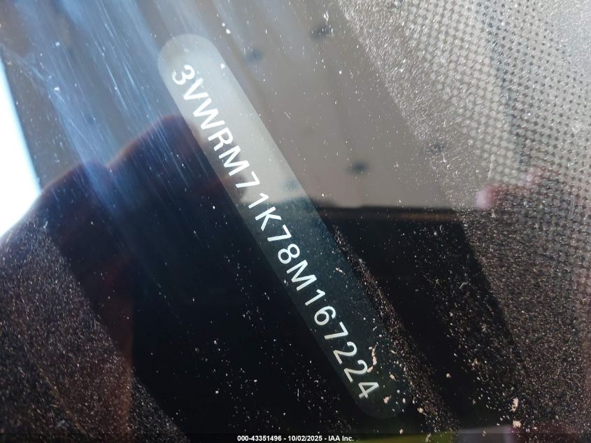 2008 Volkswagen Jetta Se VIN: 3VWRM71K78M167224 Lot: 43351496