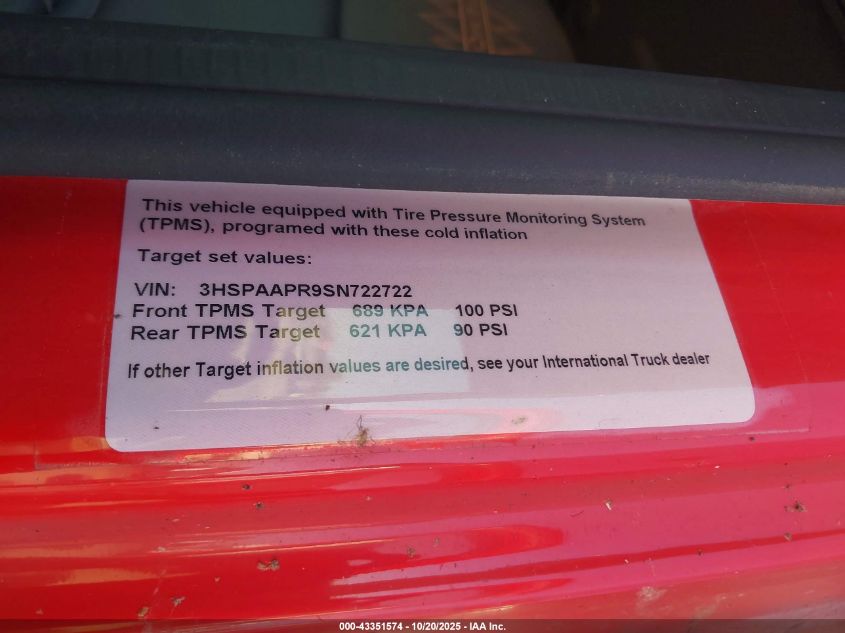 2025 International Hx VIN: 3HSPAAPR9SN722722 Lot: 43351574