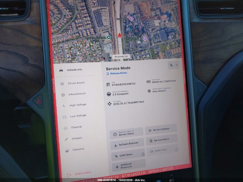 2018 Tesla Model S 100D/75D/P100D VIN: 5YJSA1E21JF298132 Lot: 43351616