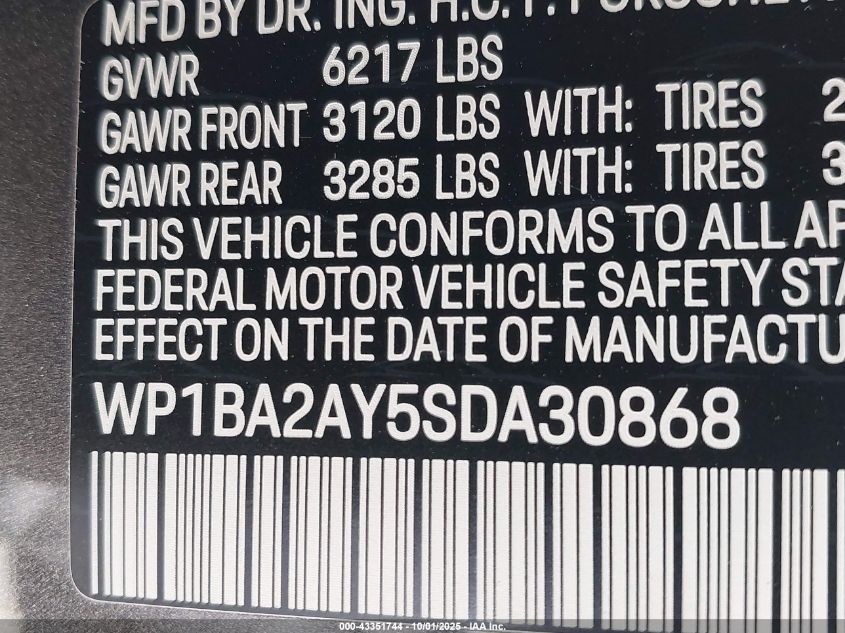 2025 Porsche Cayenne Coupe VIN: WP1BA2AY5SDA30868 Lot: 43351744