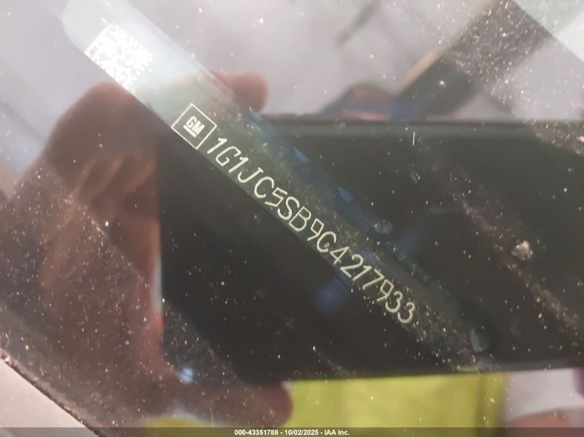 2012 Chevrolet Sonic 2Lt VIN: 1G1JC5SB9C4217933 Lot: 43351788