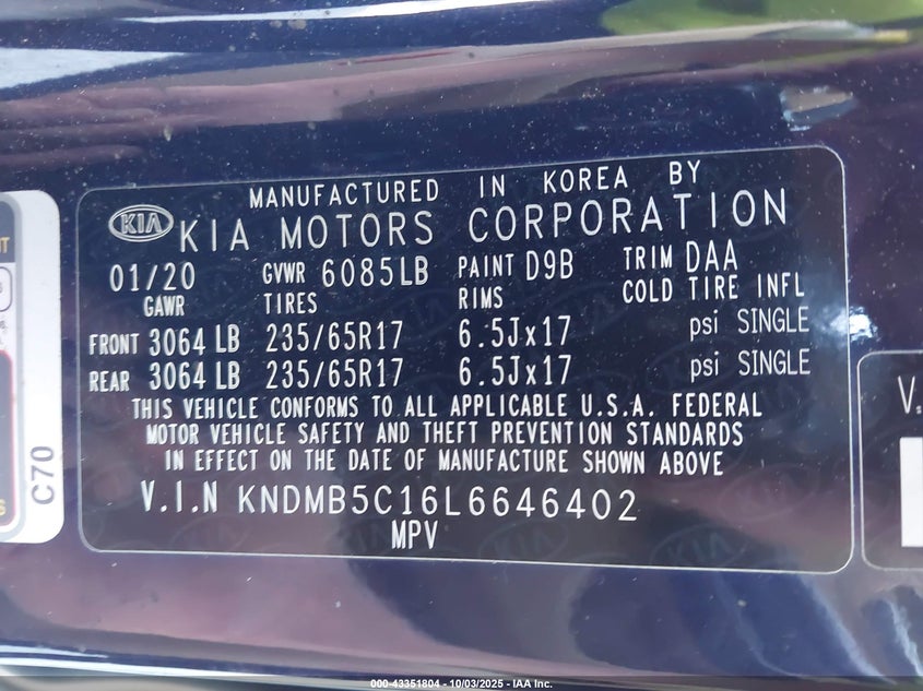 2020 KIA SEDONA LX - KNDMB5C16L6646402