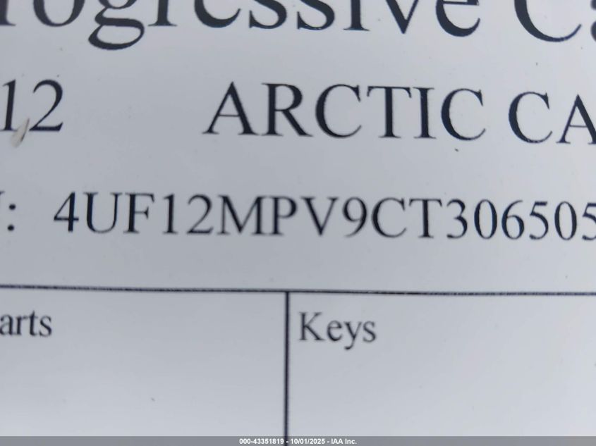 2012 Arctic Cat Wildcat Xx VIN: 4UF12MPV9CT306505 Lot: 43351819