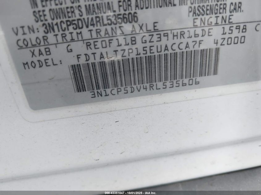 2024 Nissan Kicks Sr Xtronic Cvt VIN: 3N1CP5DV4RL535606 Lot: 43351847