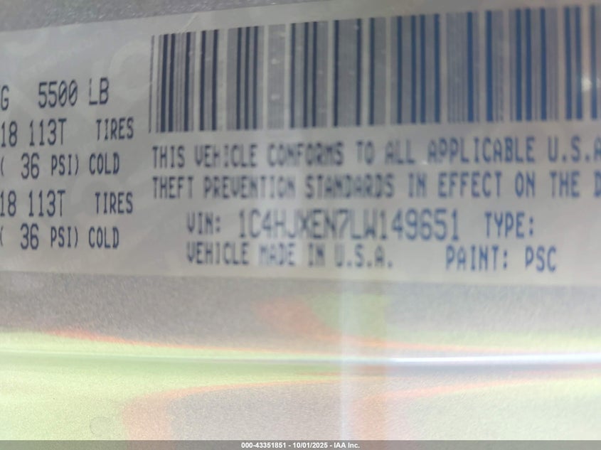 2020 JEEP WRANGLER UNLIMITED SAHARA - 1C4HJXEN7LW149651