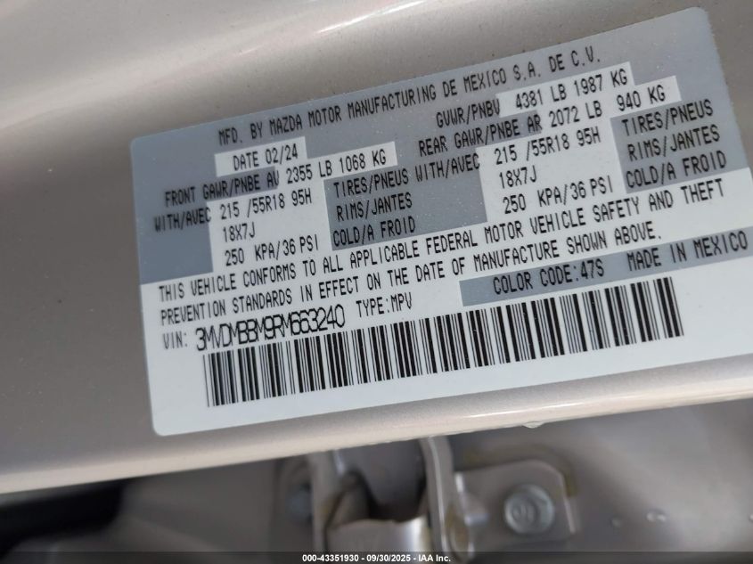2024 Mazda Cx-30 2.5 S Select Sport VIN: 3MVDMBBM9RM663240 Lot: 43351930