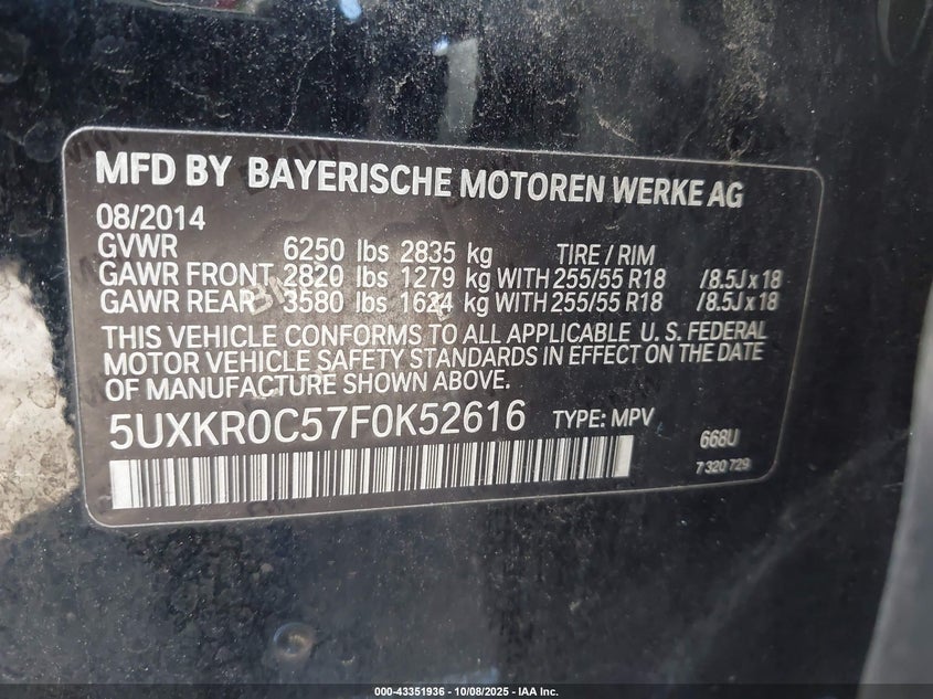 2015 BMW X5 XDRIVE35I 5UXKR0C57F0K52616