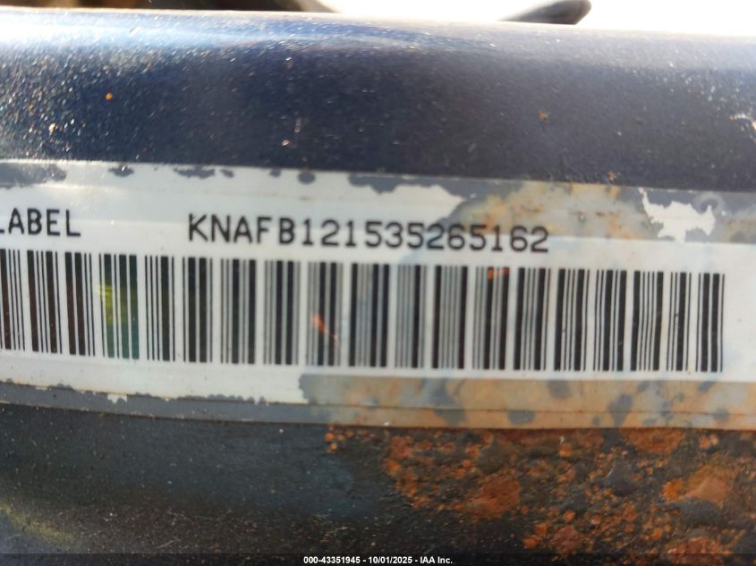 2003 Kia Spectra Ls VIN: KNAFB121535265162 Lot: 43351945