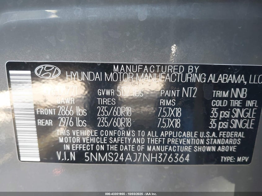 2022 HYUNDAI SANTA FE SEL - 5NMS24AJ7NH376364