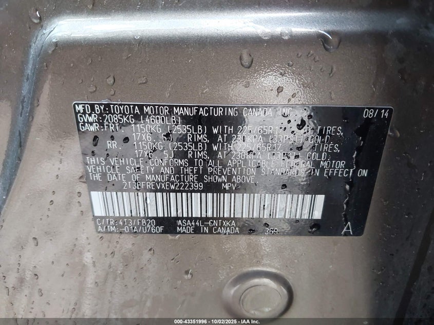 2014 TOYOTA RAV4 LE - 2T3BFREVXEW222399