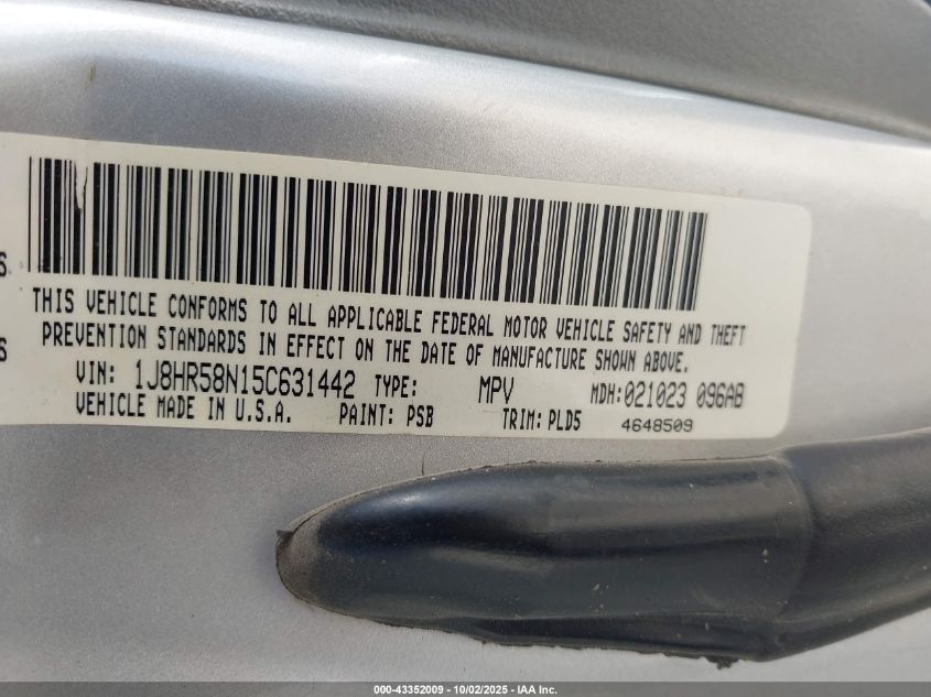 2005 Jeep Grand Cherokee Limited VIN: 1J8HR58N15C631442 Lot: 43352009