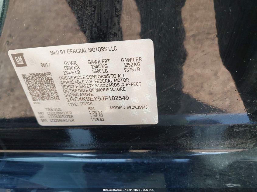 2018 Chevrolet Silverado 3500Hd Ltz VIN: 1GC4K0EY9JF102549 Lot: 43352043