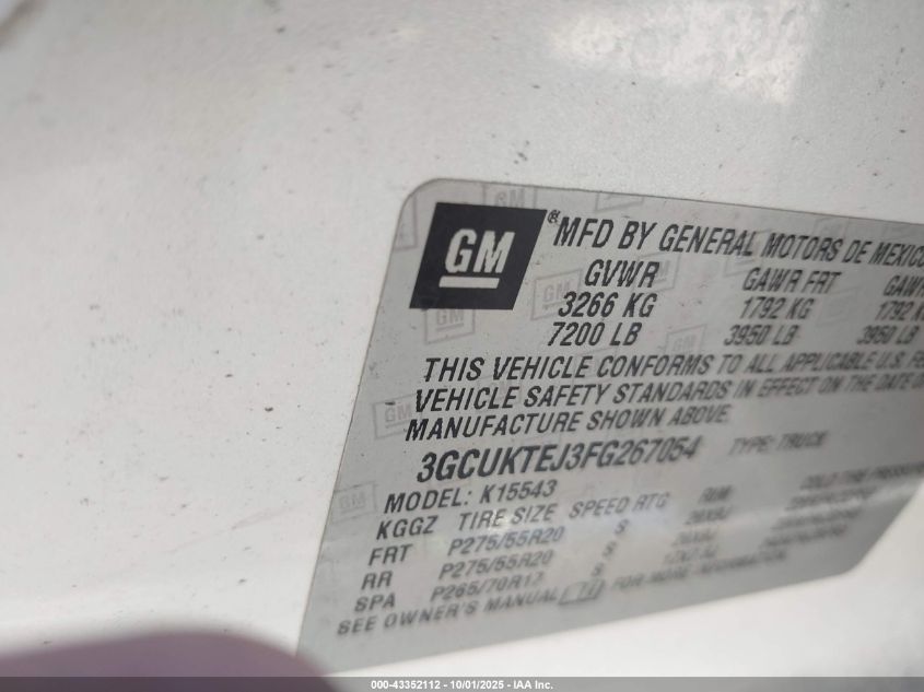 2015 Chevrolet Silverado 1500 High Country VIN: 3GCUKTEJ3FG267054 Lot: 43352112