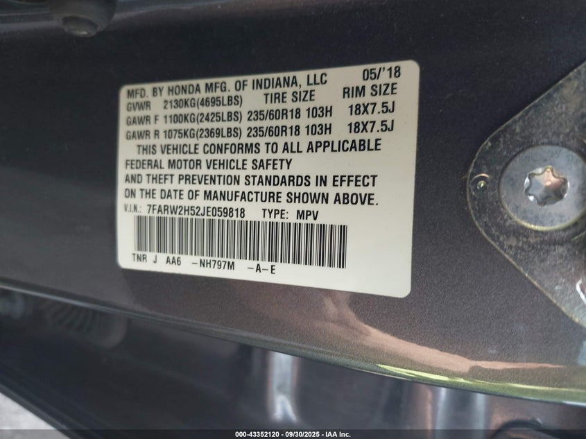 2018 HONDA CR-V EX - 7FARW2H52JE059818