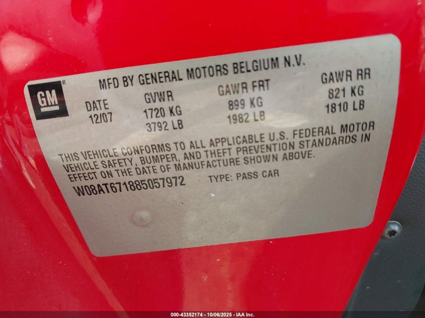 2008 Saturn Astra Xr VIN: W08AT671885057972 Lot: 43352174