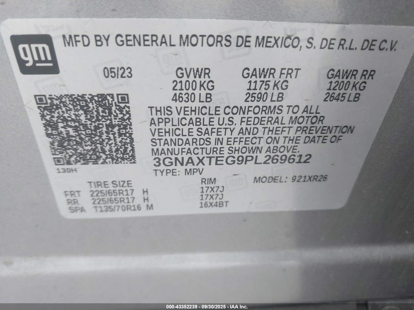 2023 Chevrolet Equinox Awd 2Fl VIN: 3GNAXTEG9PL269612 Lot: 43352239