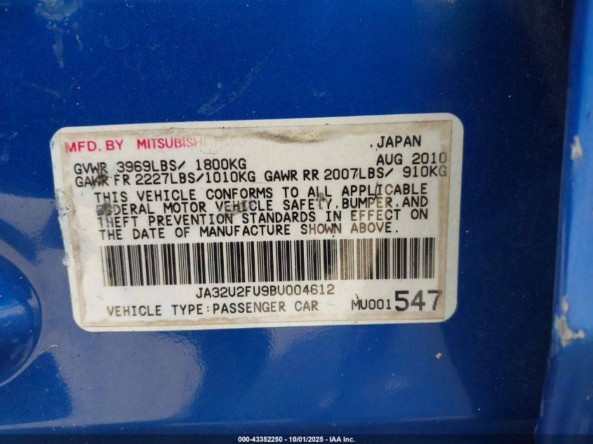 2011 Mitsubishi Lancer Es VIN: JA32U2FU9BU004612 Lot: 43352250