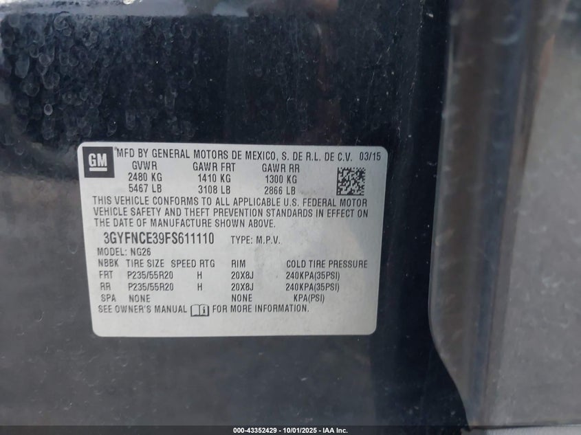 2015 CADILLAC SRX PERFORMANCE COLLECTION - 3GYFNCE39FS611110