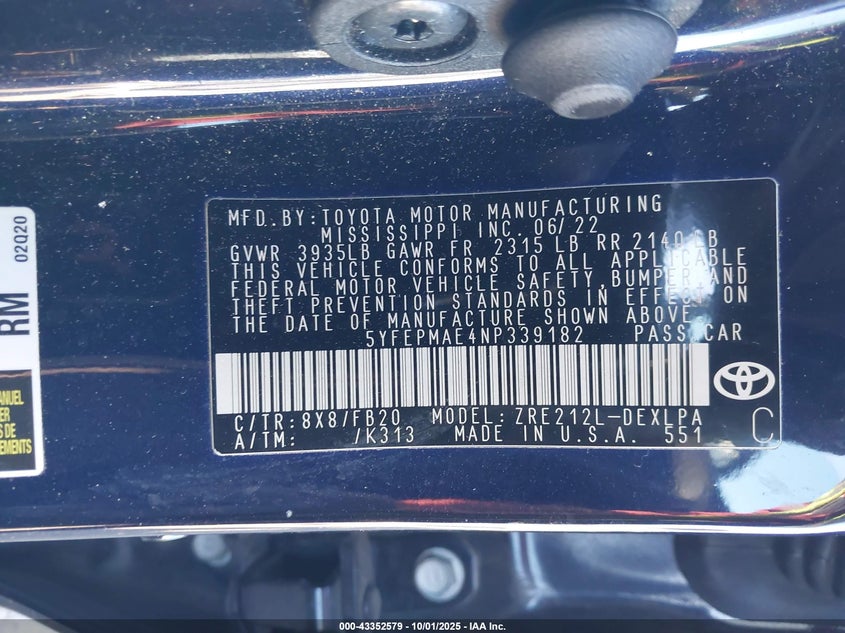 2022 TOYOTA COROLLA LE - 5YFEPMAE4NP339182