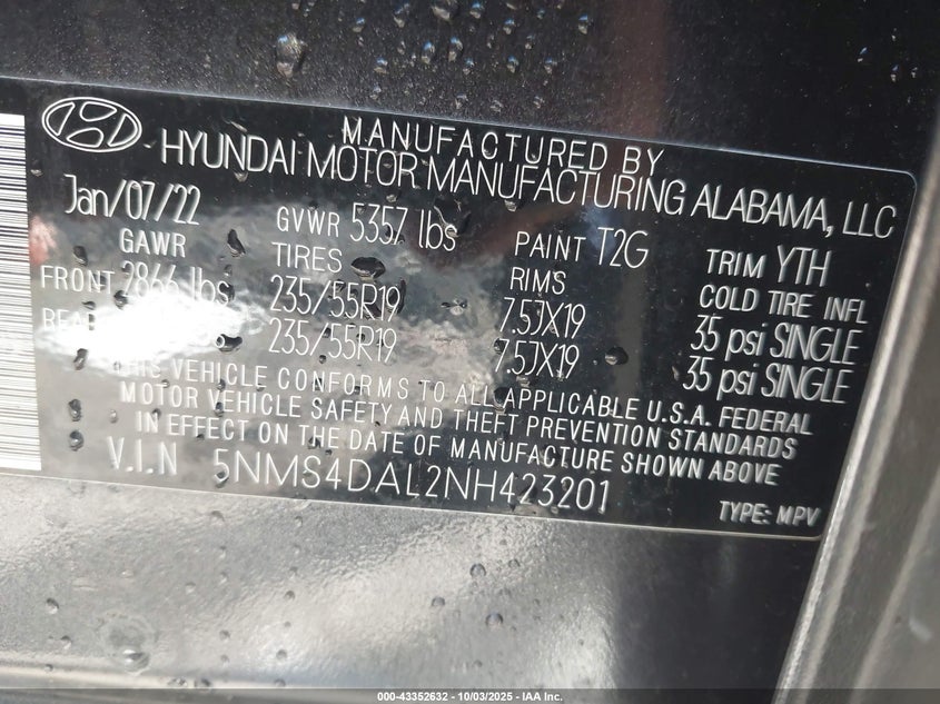 2022 HYUNDAI SANTA FE LIMITED - 5NMS4DAL2NH423201