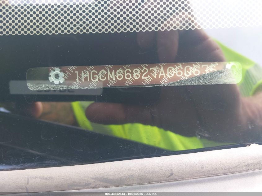 2007 Honda Accord 3.0 Ex VIN: 1HGCM66827A060675 Lot: 43352643