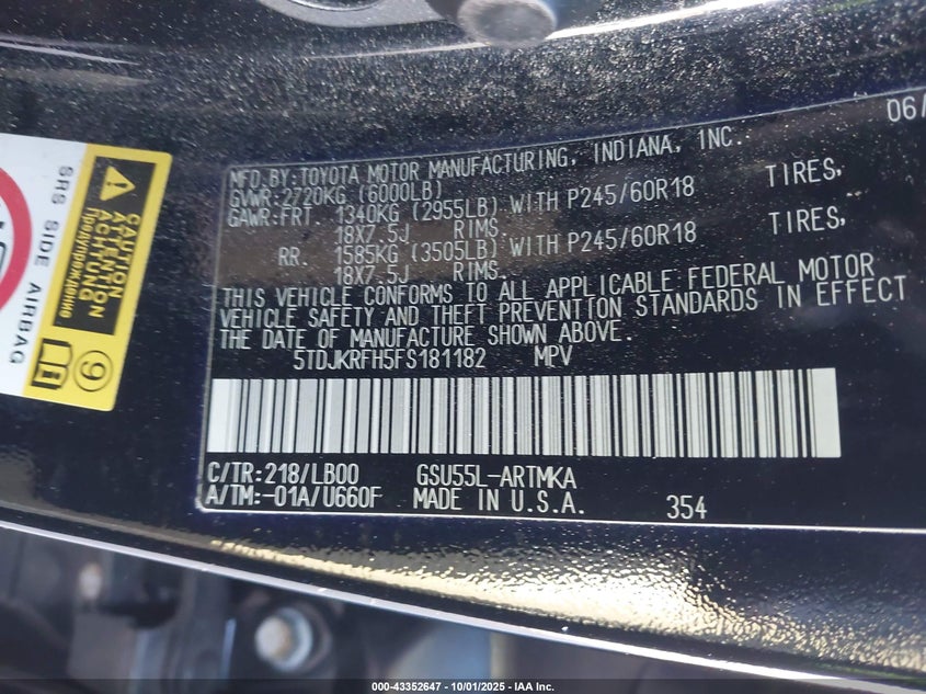 2015 TOYOTA HIGHLANDER XLE V6 - 5TDJKRFH5FS181182