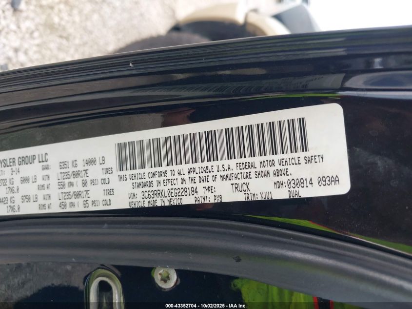 2014 Ram 3500 Longhorn VIN: 3C63RRKL0EG228184 Lot: 43352704