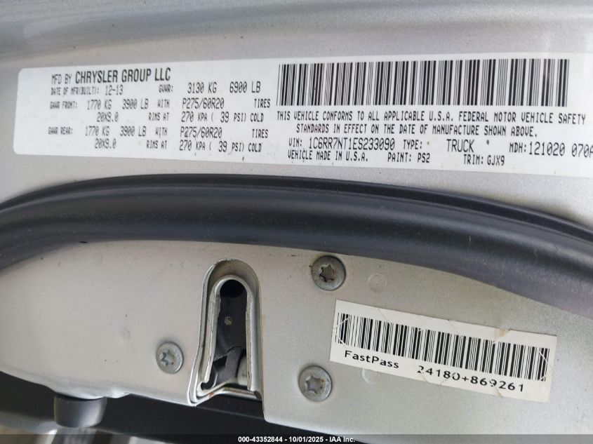 2014 Ram 1500 Laramie VIN: 1C6RR7NT1ES233090 Lot: 43352844