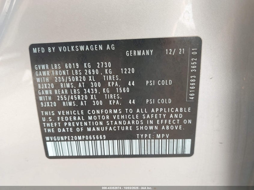 2021 VOLKSWAGEN ID.4 AWD PRO S WVGUNPE20MP065669