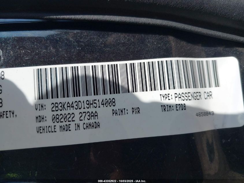 2009 Dodge Charger Se VIN: 2B3KA43D19H514008 Lot: 43352922