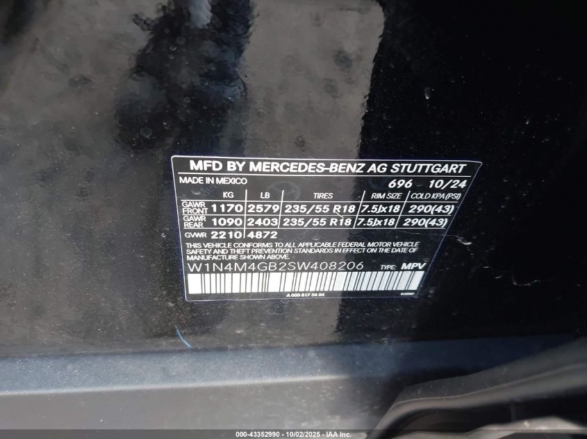 2025 Mercedes-Benz Glb 250 VIN: W1N4M4GB2SW408206 Lot: 43352990