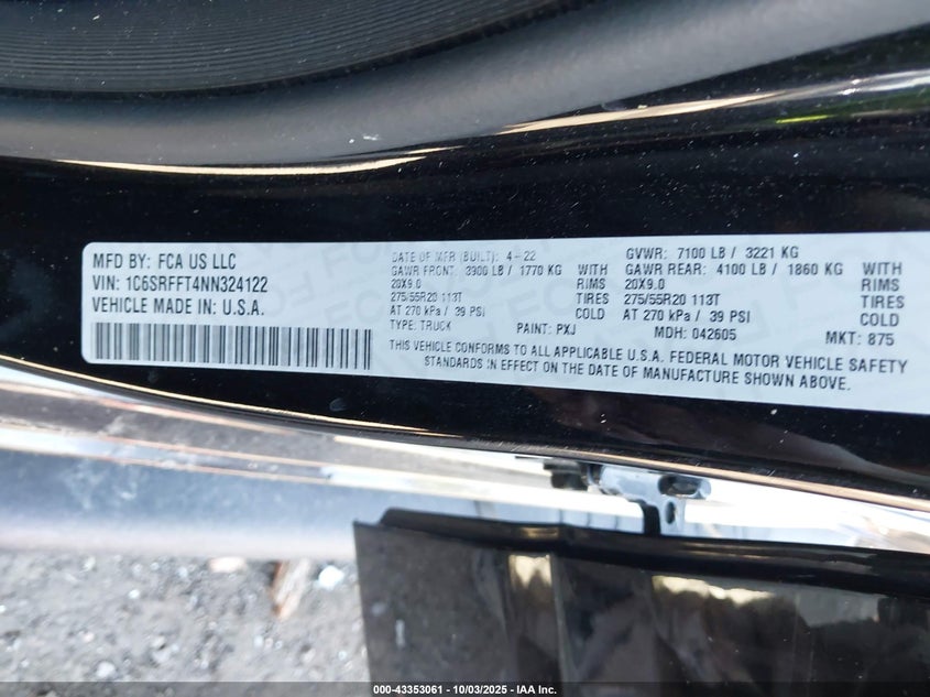 2022 RAM 1500 BIG HORN  4X4 5'7 BOX - 1C6SRFFT4NN324122