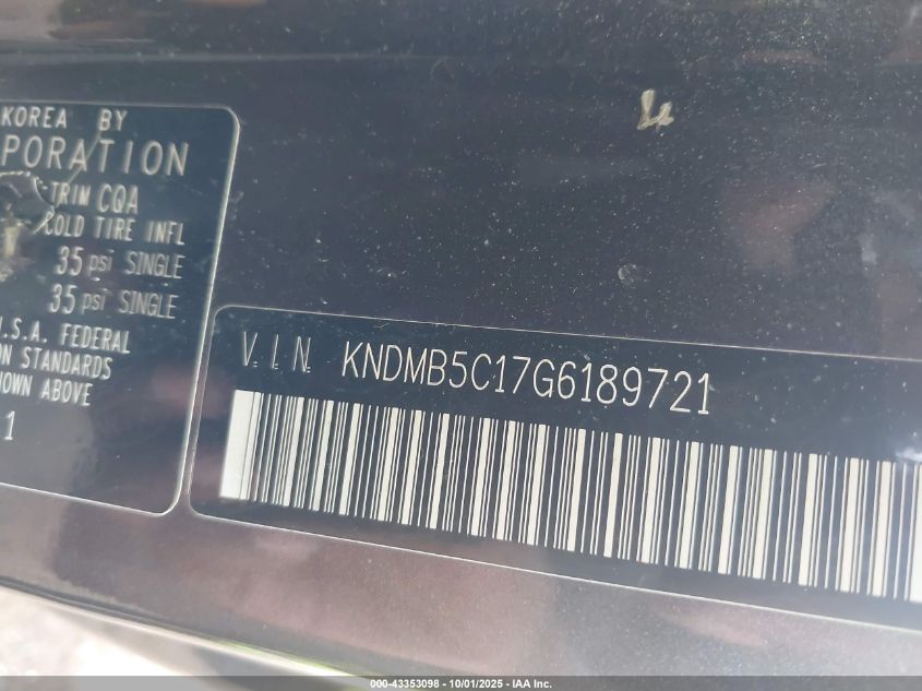 2016 Kia Sedona Lx VIN: KNDMB5C17G6189721 Lot: 43353098