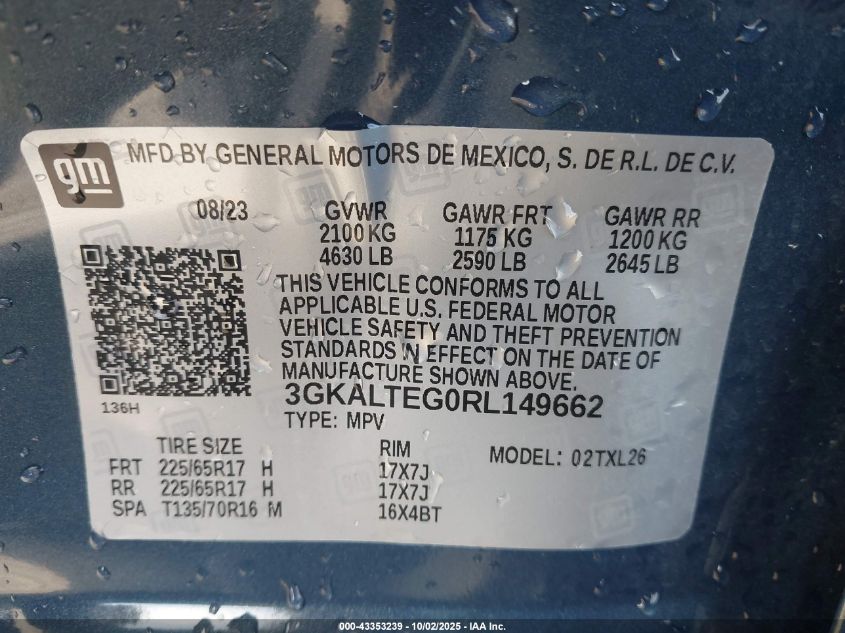 2024 GMC Terrain Awd Sle VIN: 3GKALTEG0RL149662 Lot: 43353239